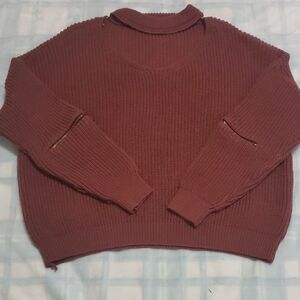 Cozy Knit Crew Neck Sweater - Brick Red